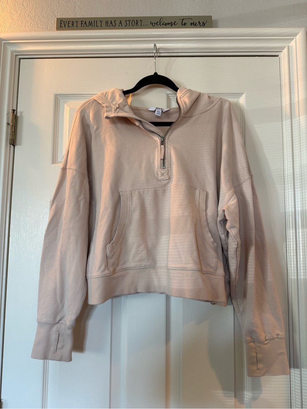 JoyLab Cropped Half-Zip Hoodie in Pale Blush